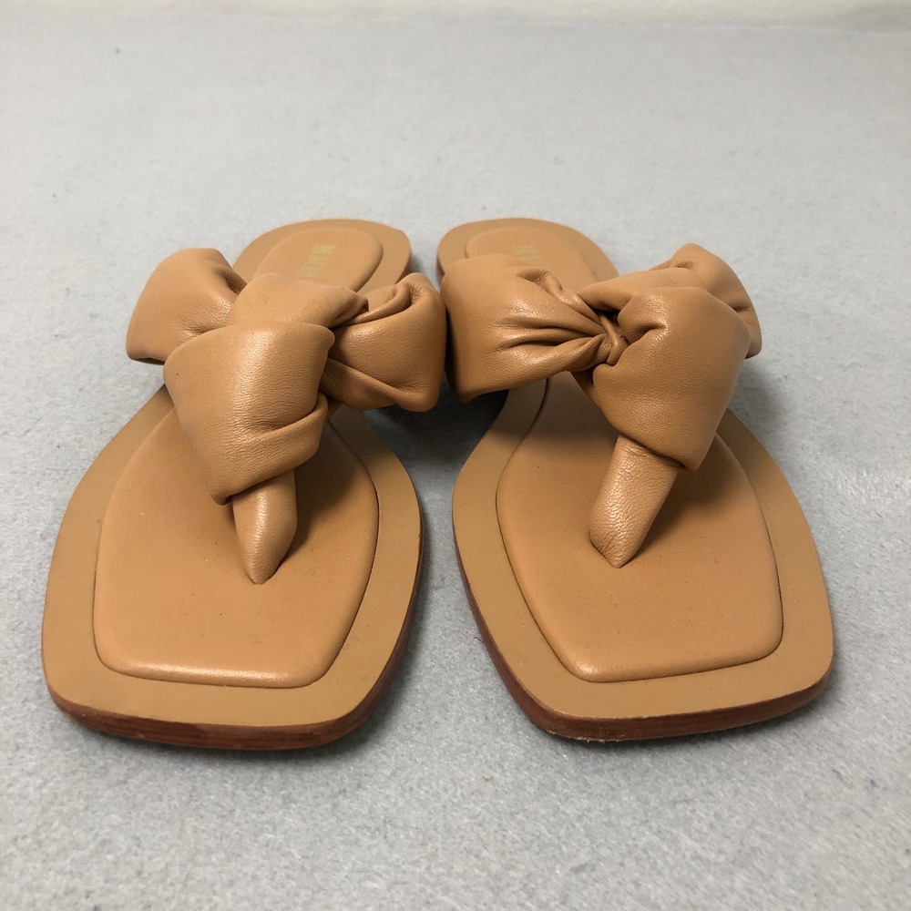 Maeve Knotted Puffy Leather Thong Sandals Womens 8 Tan Square Toe Flat Slides - Picture 2 of 15